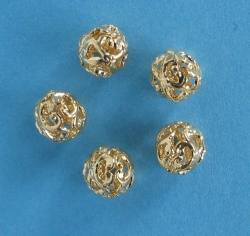 5 filigree beads gold, 6 mm